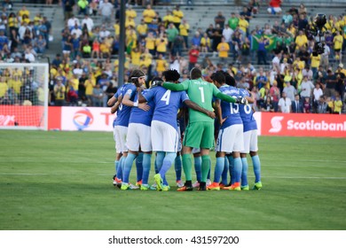 Pasadena, USA - June 04, 2016: Brazilian National Team Combined During Copa America Centenario Match Brazil Vs Ecuador At The Rose Bowl Stadium.