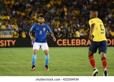 Pasadena, USA - June 04, 2016:  Brazilian Soccer Gabriel  During Copa America Centenario Match Brazil Vs Ecuador At The Rose Bowl Stadium.