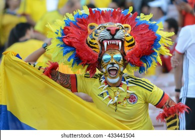 Pasadena, USA - June 07, 2016: Man In A Tiger Costume During Copa America Centenario Match Colombia Vs Paraguay At The Rose Bowl Stadium.