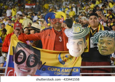 Pasadena, USA - June 07, 2016: Soccer Fans During Copa America Centenario Match Colombia Vs Paraguay At The Rose Bowl Stadium.