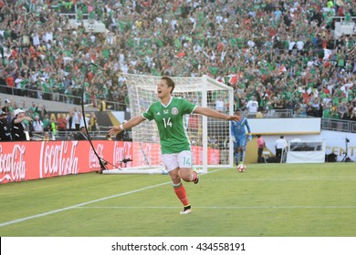 Pasadena, USA - June 09, 2016: Chicharito Celebrating Goal During Copa America Centenario Match Mexico Vs Jamaica At The Rose Bowl Stadium.