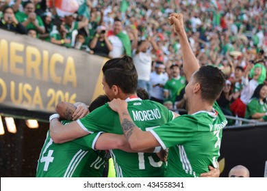 Pasadena, USA - June 09, 2016: Mexican Soccer Players Celebrating Goal During Copa America Centenario Match Mexico Vs Jamaica At The Rose Bowl Stadium.