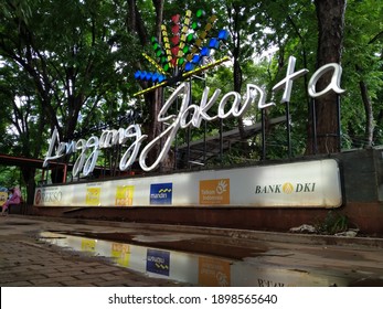 Pasar Lenggang Jakarta, Monas, Indonesia - 01-18-2021 : Signboard Lenggang Jakarta, is a cultural food tourism place