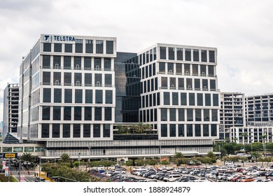 Pasay, Metro Manila, Philippines - Aug 2020: A large office building currently occupied by Telstra.