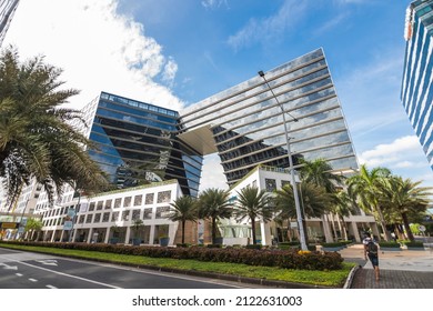 Pasay, Metro Manila, Philippines - Feb 2022: Two E-Com Center, A Modern Mid-rise Office Building At The Mall Of Asia Complex.