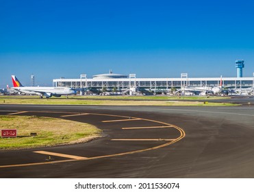 Pasay, Metro Manila, Philippines - Mar 2020: NAIA Terminal 2 Airport In Manila, Philippines. View Of Runway, Tarmac And A Few Airplanes.