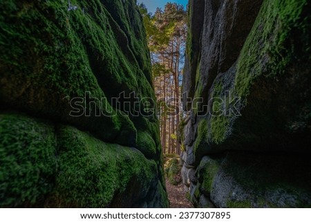 pass in mythical stone giants and viklas and granit rockformation in Blockheide, natural reserve near Gmünd, Austria