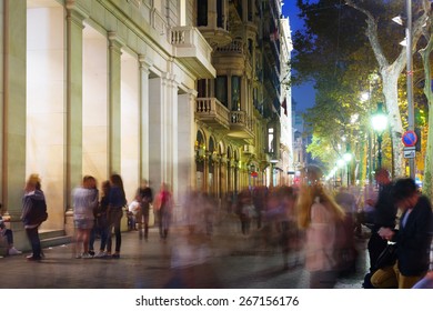 Passeig De Gracia  In  Night. Barcelona, Spain