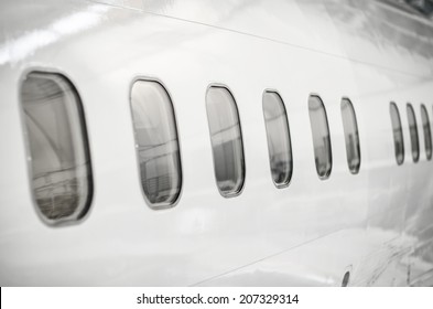 Passenger aircraft windows. View from outside.
