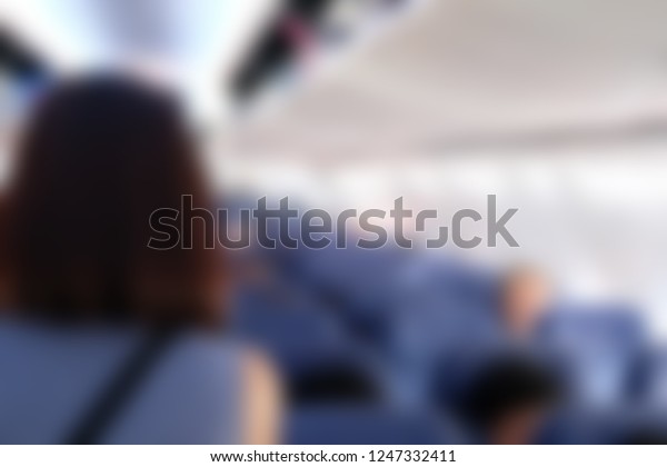 Passenger Airplane Aeroplane Interior Blurry Defocused Stock