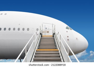 Passenger Boarding Stairs Leading To Big Jet Plane Entrance