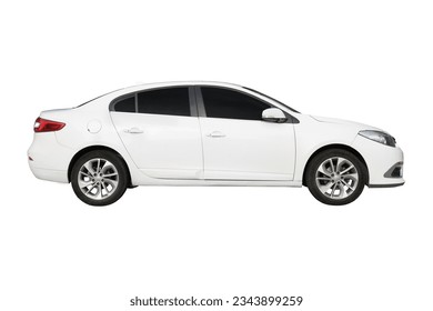 Passenger car isolated on a white background, with clipping path. Full Depth of field. Focus stacking, side view. 