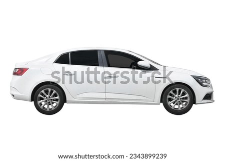 Passenger car isolated on a white background, with clipping path. Full Depth of field. Focus stacking, side view. 