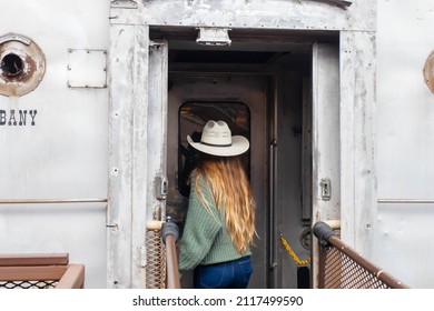 Passenger With Cowboy Hat On Arizona Train