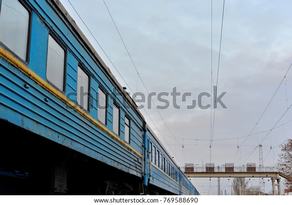 Passenger and freight train.\
Passenger diesel train traveling speed railway wagons journey\
light