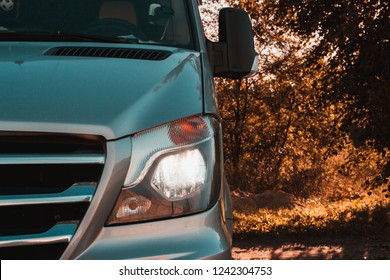 Passenger Medium Size Commercial German Luxury Minibus Van Parked On City Street