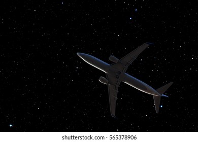 Passenger plane flying in the night  