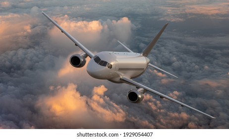 Passenger Plane Rising Above The Clouds