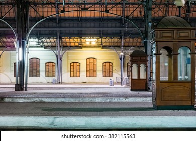 Passenger platform at night on the railway station. Train station at night. - Powered by Shutterstock