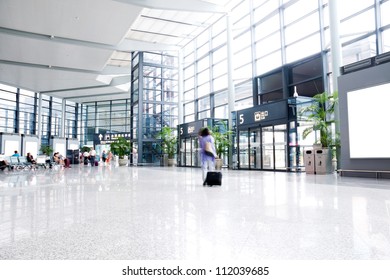 passenger in the shanghai pudong airport.interior of the airport.