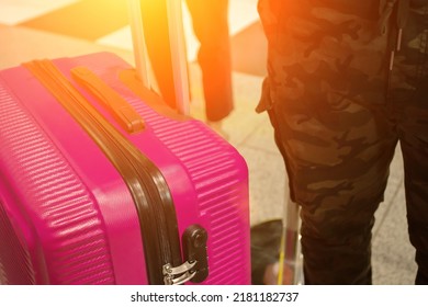 Passenger With Suitcase At Airport Check-in Counter, Lost Luggage, Travel And Tourism, Baggage Allowance, International Air Travel