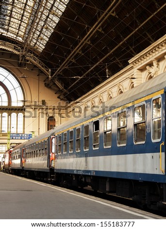 Passenger train in Budapest Keleti Railway Station ,Hungary,Eastern Europe.