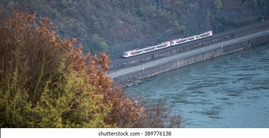 A Passenger Train In The Rhine Valley Germany