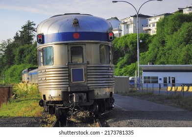 Passenger Train Stands By The Platform. Prince George. Canada.