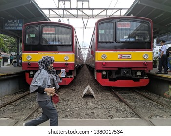 Passengers Cross On Commuter Line Station At Bekasi Station On 21 April 2019