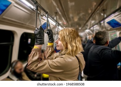 Passengers Inside Subway Car, Rush Hour Crush.