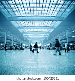 Passengers Motion Blur In Shanghai Train Station Waiting Hall