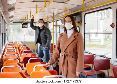 Passengers On Public Transport During The Coronavirus Pandemic Keep Their Distance From Each Other. Protection And Prevention Covid 19