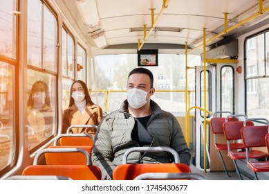 Passengers on public transport during the coronavirus pandemic keep their distance from each other. Protection and prevention covid 19