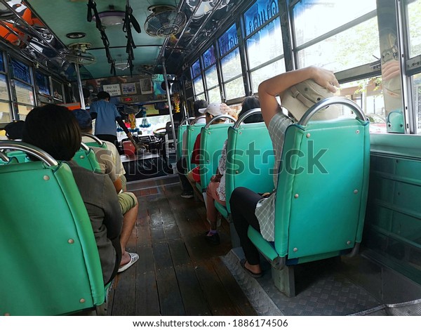 Passengers\
sitting on buses at risk of contracting coronavirus 2019\
(COVID-19), Bangkok, Thailand, December\
2020