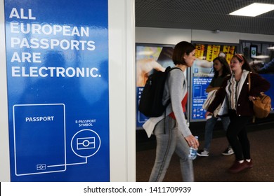 Passengers Walk In Leonardo Da Vinci International Airport In Rome, Italy On April 29, 2019