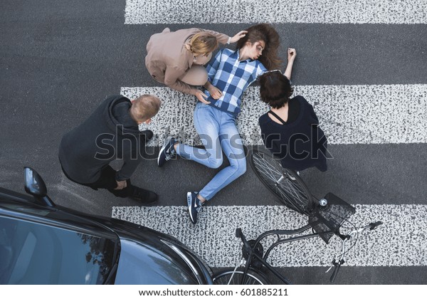 Passersby Helping Unconscious Casualty Car Accident Stock Photo (Edit ...