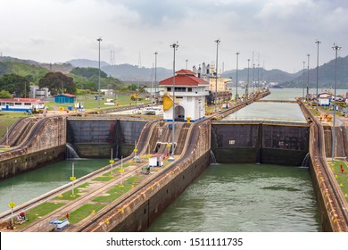 Passing Miraflores Locks. Panama Canal.