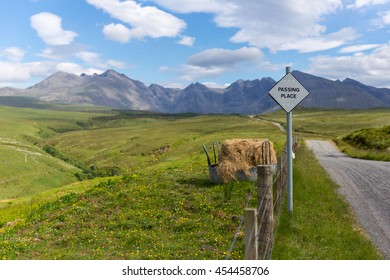 Passing place sign in Scottish Highlands. Travel/Wanderlust concept