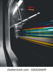 Passing station through a train window