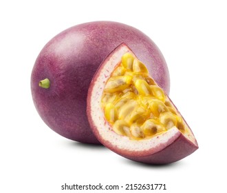 Passion fruit isolated. Ripe juicy passion fruit and passion fruit slices on a white background.