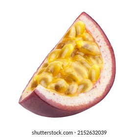 Passion fruit isolated. Ripe juicy passion fruit slice isolated on white background.