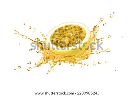 Passion fruit juice splash isolated on white background