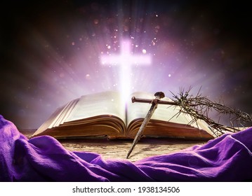 Passion And Resurrection Concept - Holy Bible And Calvary Symbols - Shutterstock ID 1938134506