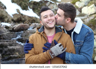 Passionate Gay Couple In Winter Setting 