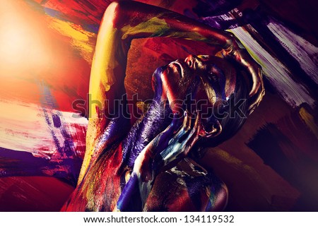 passionate woman with bodyart