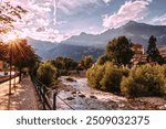 The Passirio river passing through the city of Merano in South Tyrol,Italy.