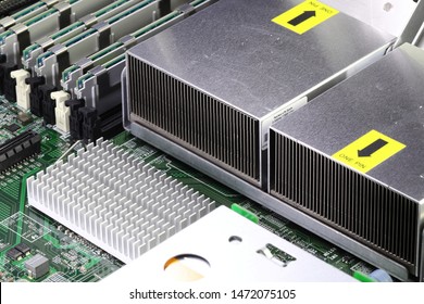 passive heat sink or computer processor cooler or radiator on computer server  motherboard.