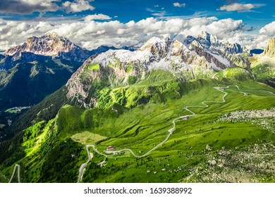 Passo Giau and Averau peak in green Dolomites