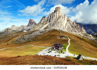 Passo Giau near Cortina d Ampezzo and mout Ra Gusela and Nuvolau, Dolomites, Italy