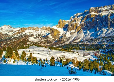 Passo Sella on Sella Ronda ski circuit around the Sella group in Northern Italy, Trentino  Alto Adige  Belluno, Italy